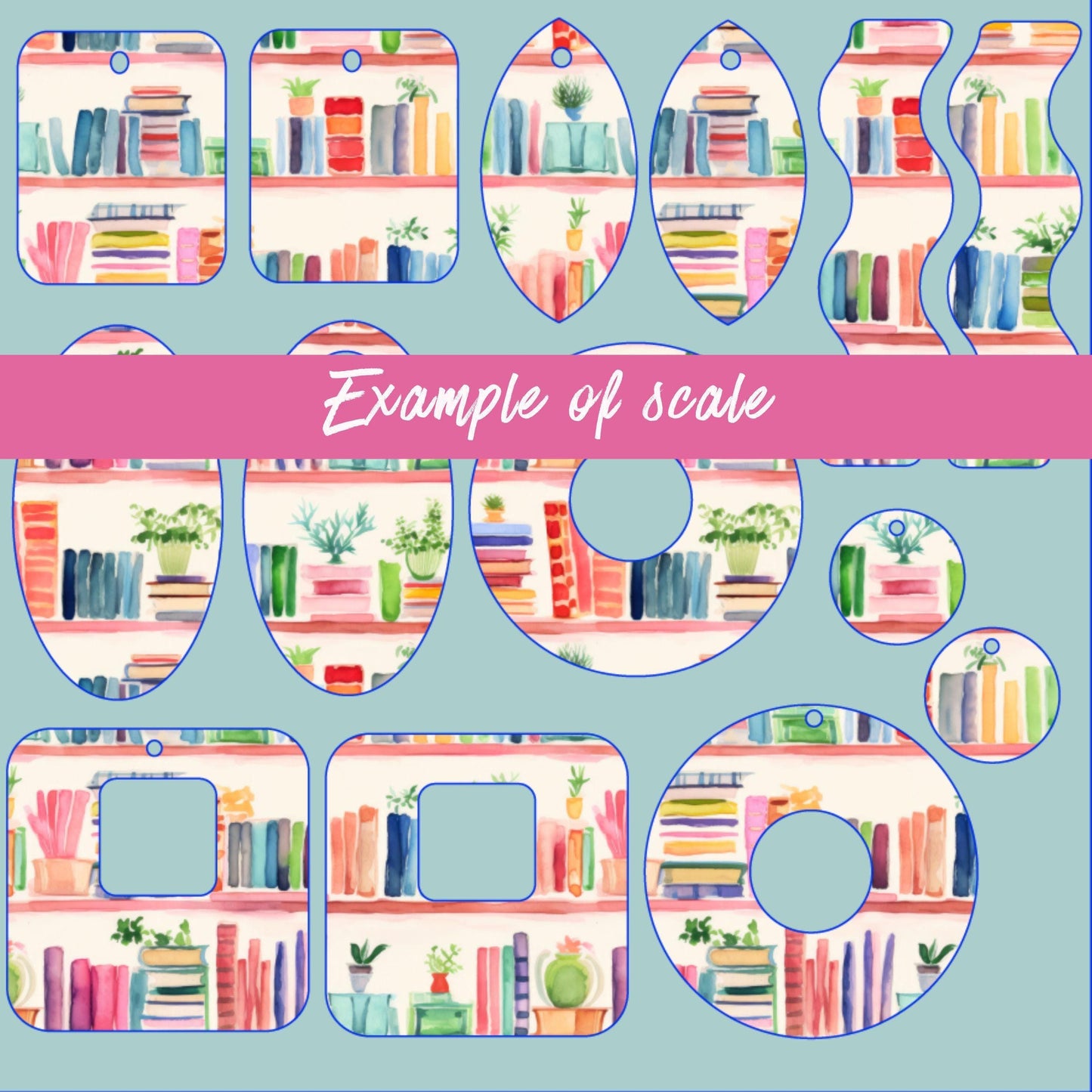 Booklover Pastel Bookshelves Patterned Cast Acrylic, Flex and Wood for Lasers