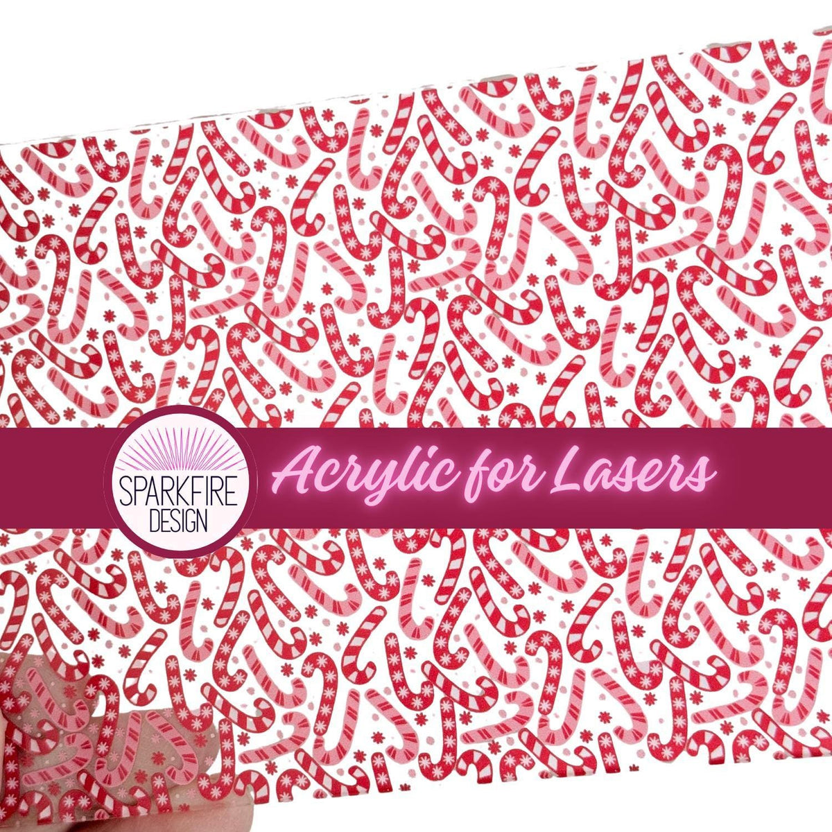Patterned Cast Acrylic, Candy Cane Laser Sheet | Christmas Acrylic