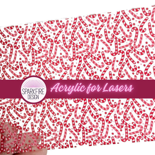 Patterned Cast Acrylic, Candy Cane Laser Sheet | Christmas Acrylic