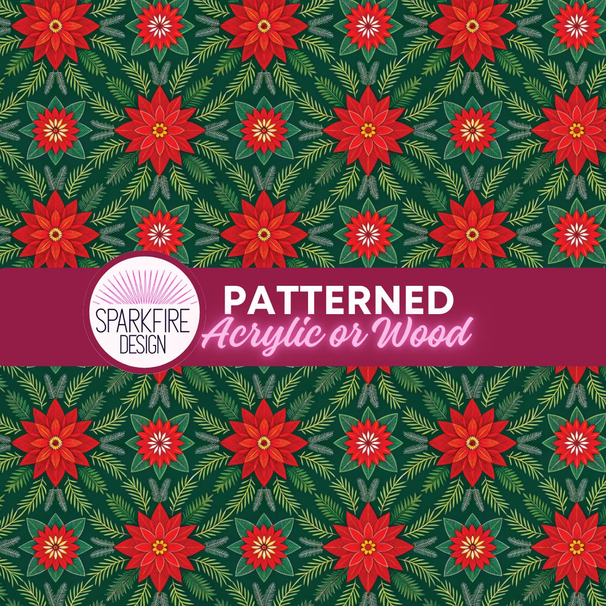 Patterned Acrylic Sheet, Christmas Floral Laser Acrylic, Green Red