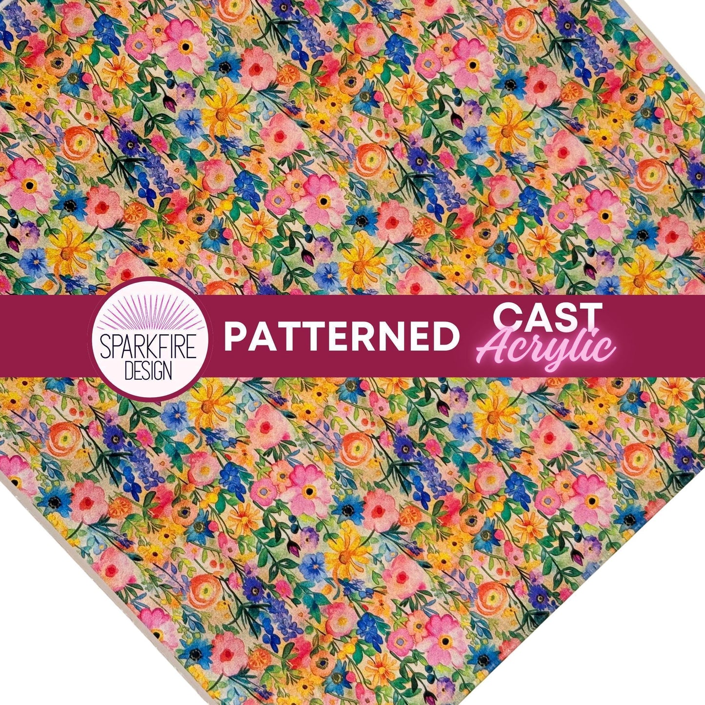 Floral Acrylic Sheets – Yellow Pink Floral Patterned UV Printed Cast Acrylic Panels Patterned Cast Acrylic, Flex and Wood for Lasers