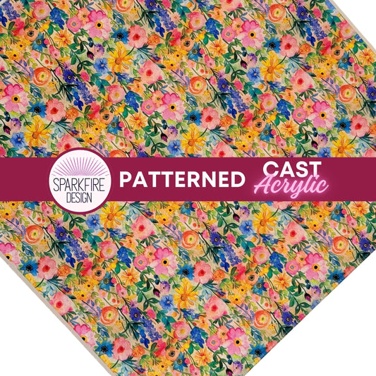 Floral Acrylic Sheets – Yellow Pink Floral Patterned UV Printed Cast Acrylic Panels Patterned Cast Acrylic, Flex and Wood for Lasers