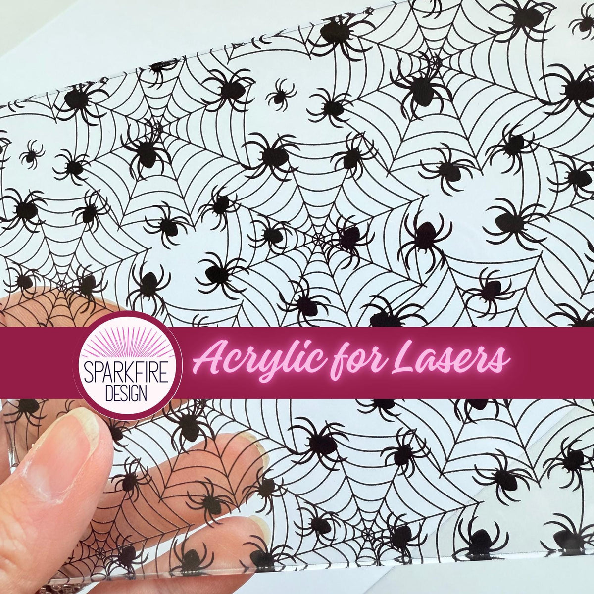 Spider Web Halloween Acrylic, Scattered Web Halloween Clear Acrylic, UV Printed Acrylic for Lasers for Jewelry, Acrylic for Lasers Glowforge