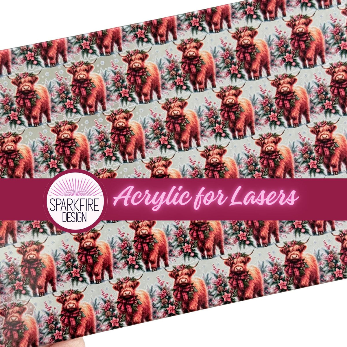 Christmas Highland Cow UV Printed Acrylic Sheet for Lasers