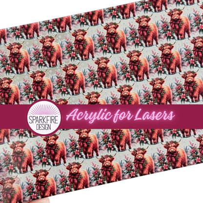 Christmas Highland Cow UV Printed Acrylic Sheet for Lasers