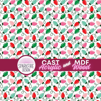 Red and Green Christmas Lights Patterned Cast Acrylic, Flex and Wood for Lasers