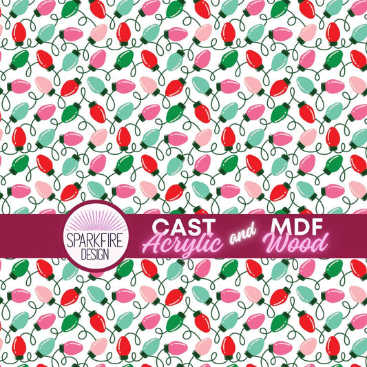 Red and Green Christmas Lights Patterned Cast Acrylic, Flex and Wood for Lasers